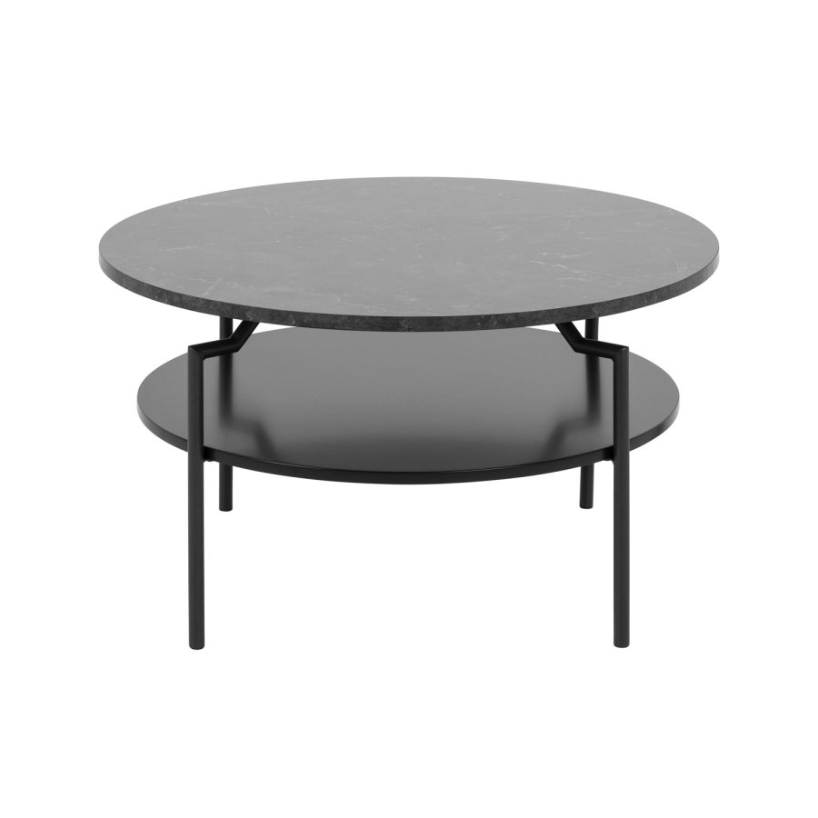 ACT NORDIC Goldington sofabord m. 1 hylde i sort MDF - sort melamin m. marmorprint og metal (80)