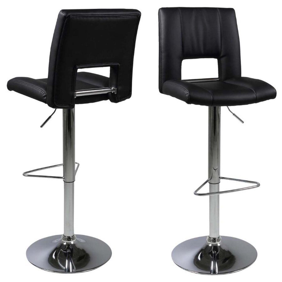 ACT NORDIC Sylvia barstol, m. rygln og fodsttte - sort PU og krom metal