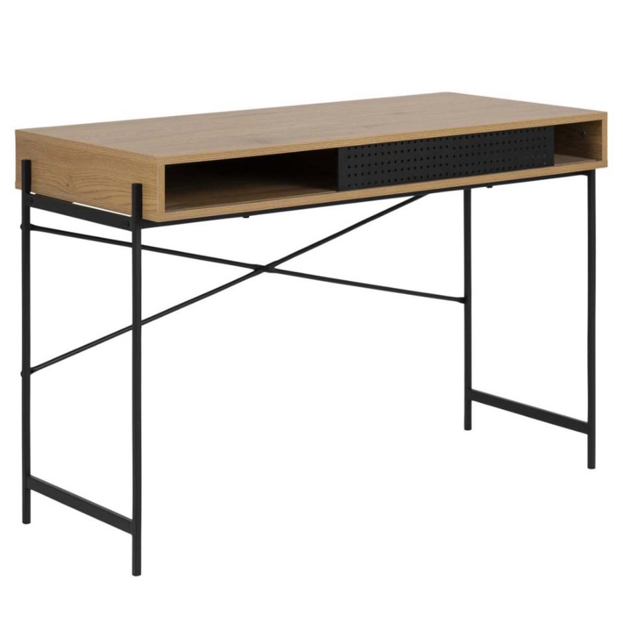 ACT NORDIC Angus skrivebord, m. skydelge - natur papir vildeg og sort metal (110x50)