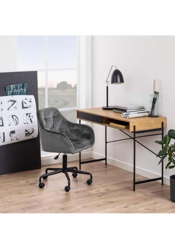 ACT NORDIC Angus skrivebord, m. skydelge - natur papir vildeg og sort metal (110x50)