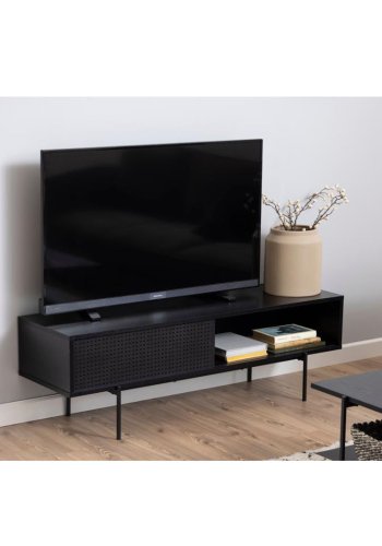 ACT NORDIC Angus TV-bord, m. 1 skydelge - sort ask melamin og sort metal (140x40)