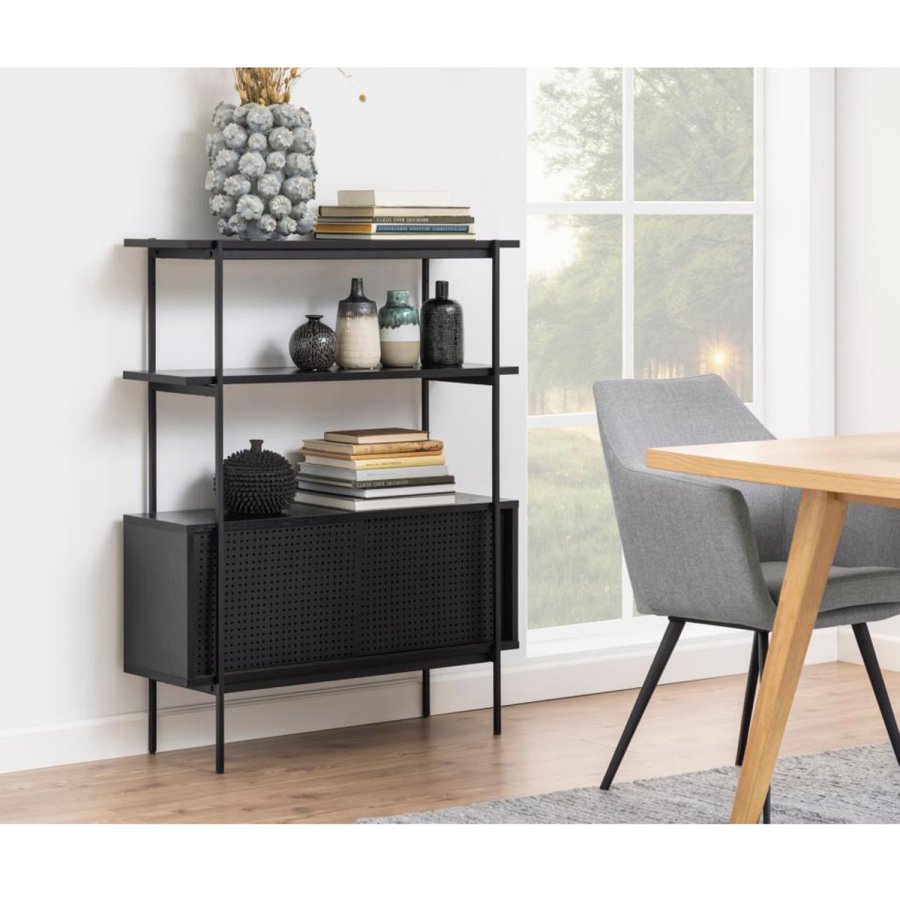 ACT NORDIC Angus reol, m. 2 skydelger - sort melamin og sort metal