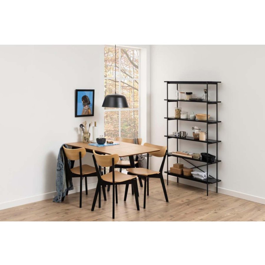 ACT NORDIC Roxby spisebord, m. tillgsplade - natur egefinér og sort gummitr (80/120x80)