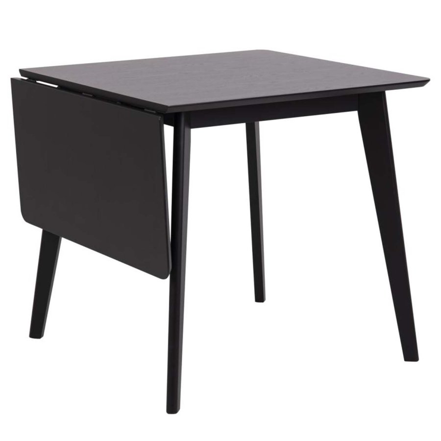 ACT NORDIC Roxby spisebord, m. tillgsplade - sort egefinér og sort gummitr (80/120x80)