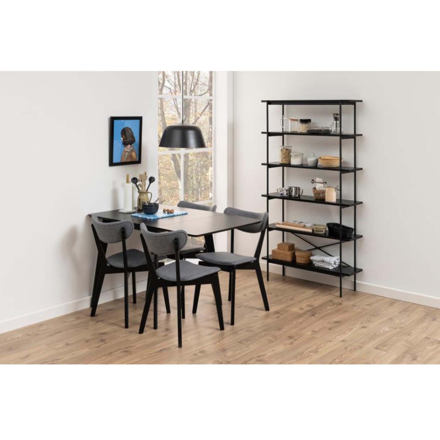 ACT NORDIC Roxby spisebord, m. tillgsplade - sort egefinér og sort gummitr (80/120x80)