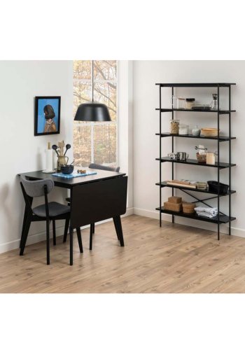 ACT NORDIC Roxby spisebord, m. tillgsplade - sort egefinér og sort gummitr (80/120x80)