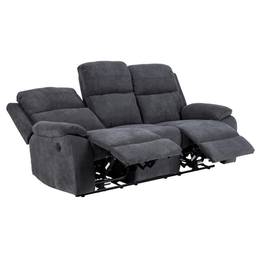 ACT NORDIC Mora 3 pers. recliner sofa, elektrisk, m. C stik - mrkegr stof og sort metal