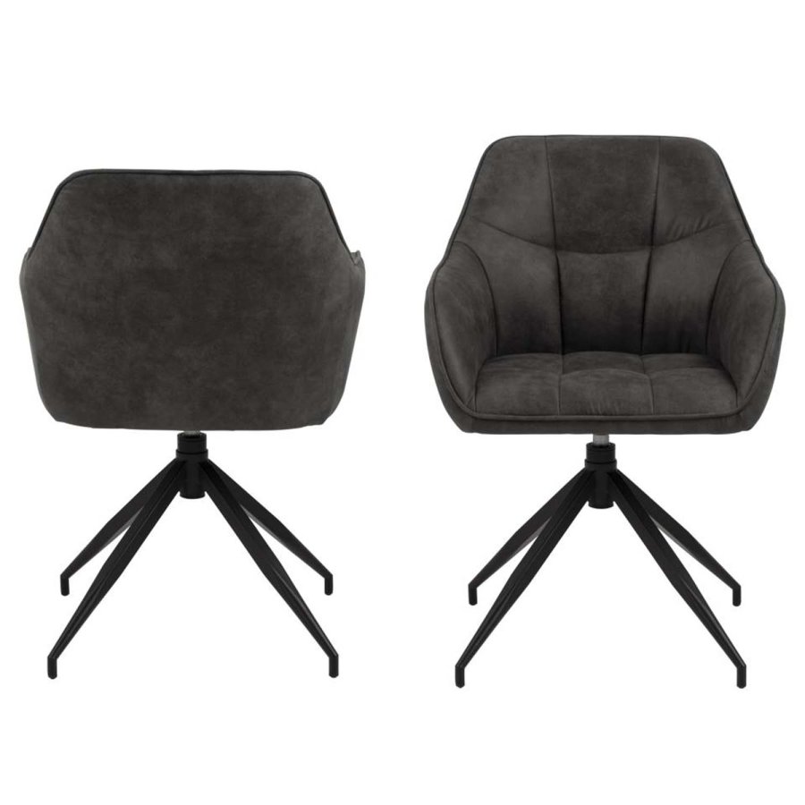 ACT NORDIC Brenda spisebordsstol, m. armln og drejefunktion - antracitgr polyester og sort metal