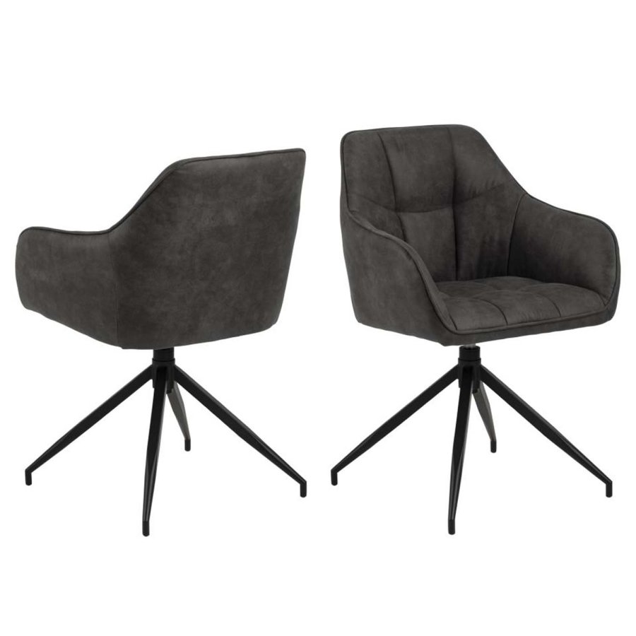 ACT NORDIC Brenda spisebordsstol, m. armln og drejefunktion - antracitgr polyester og sort metal