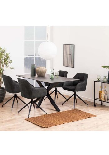 ACT NORDIC Brenda spisebordsstol, m. armln og drejefunktion - antracitgr polyester og sort metal