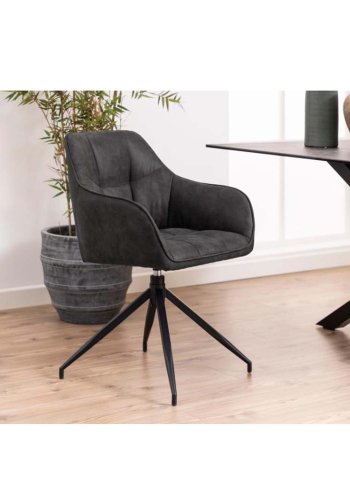 ACT NORDIC Brenda spisebordsstol, m. armln og drejefunktion - antracitgr polyester og sort metal