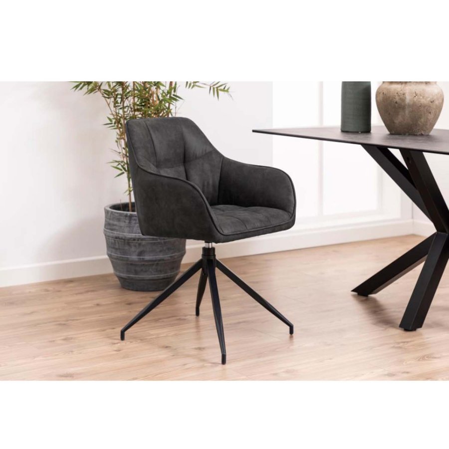 ACT NORDIC Brenda spisebordsstol, m. armln og drejefunktion - antracitgr polyester og sort metal