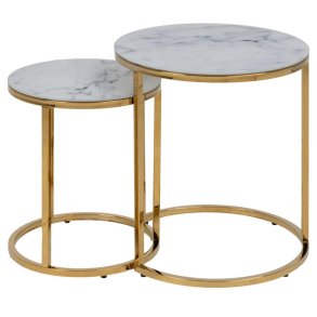 ACT NORDIC Alisma indskudsborde -  hvid marmorprint glas og guld metal