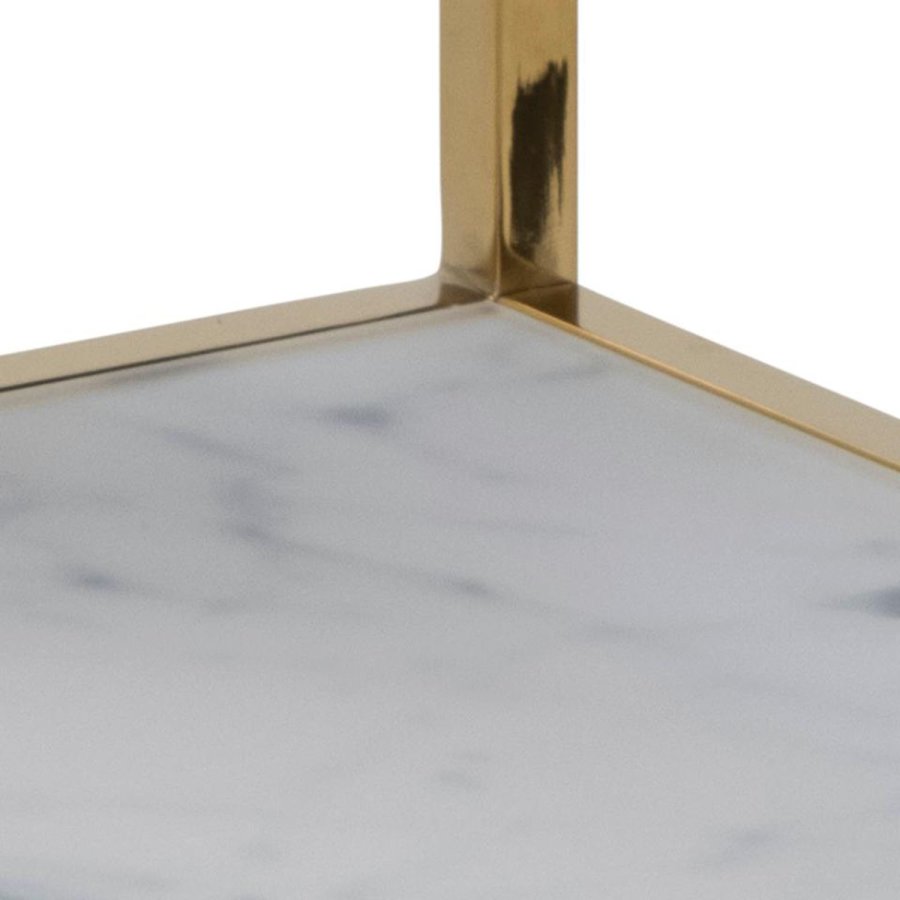ACT NORDIC Alisma sengebord, m. hylde - hvid marmorprint glas og guld metal (45x40)
