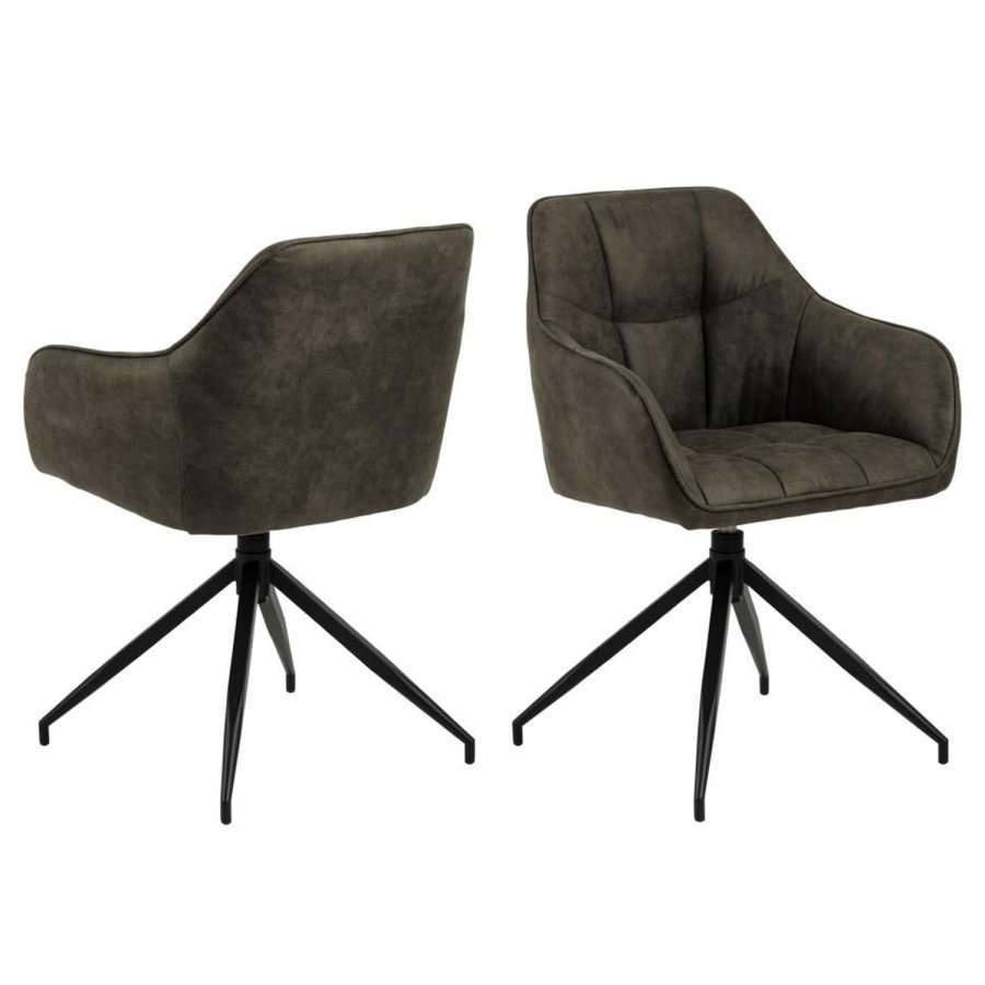 ACT NORDIC Brenda spisebordsstol, m. armln og drejefunktion - olivengrn polyester og sort metal