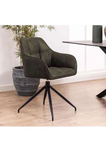 ACT NORDIC Brenda spisebordsstol, m. armln og drejefunktion - olivengrn polyester og sort metal
