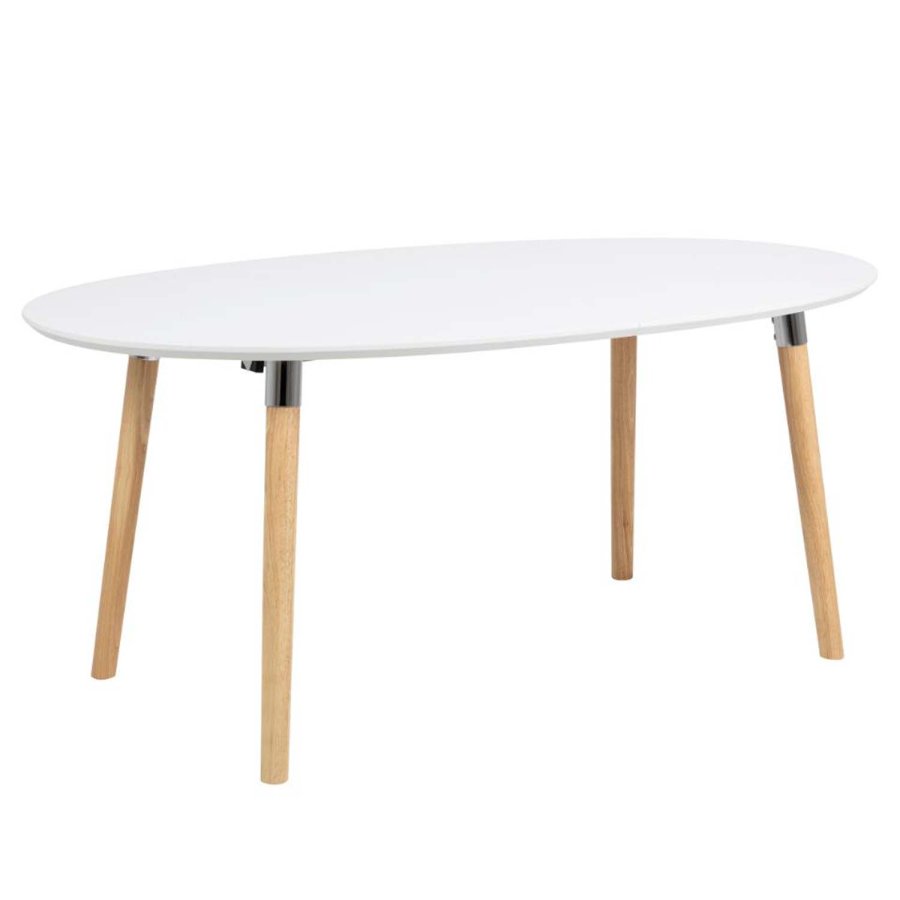 ACT NORDIC Belina spisebord, m. tillgsplader - hvid MDF og natur gummitr (170/270x100)
