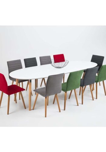 ACT NORDIC Belina spisebord, m. tillgsplader - hvid MDF og natur gummitr (170/270x100)