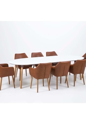 ACT NORDIC Belina spisebord, m. tillgsplader - hvid MDF og natur gummitr (170/270x100)