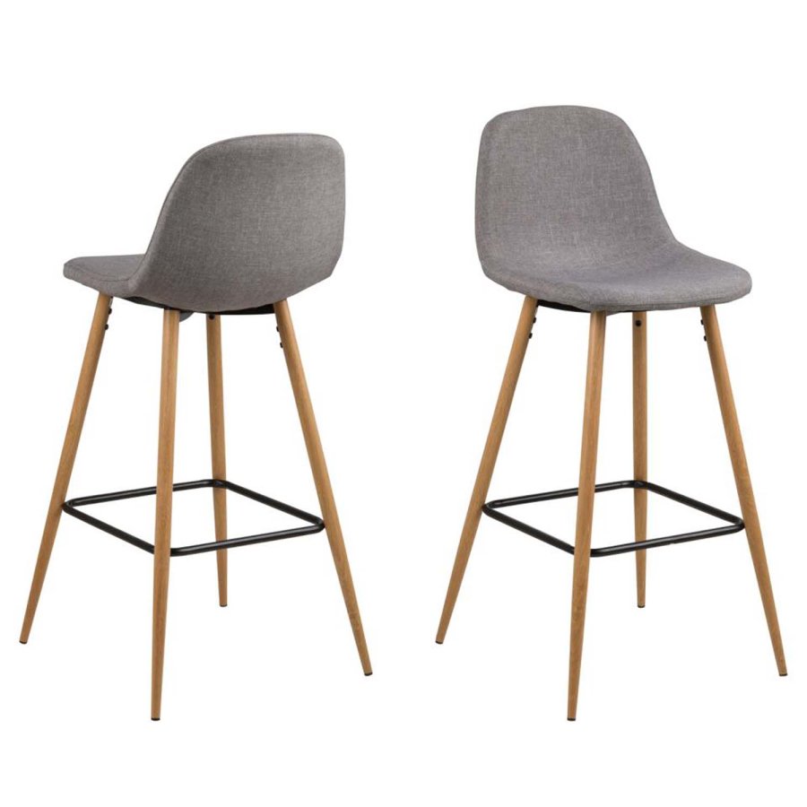 ACT NORDIC Wilma barstool Sawana fabric light grey 21, foot rest, black, base metal Tr (massiv egetr) look, box/ 2 pcs