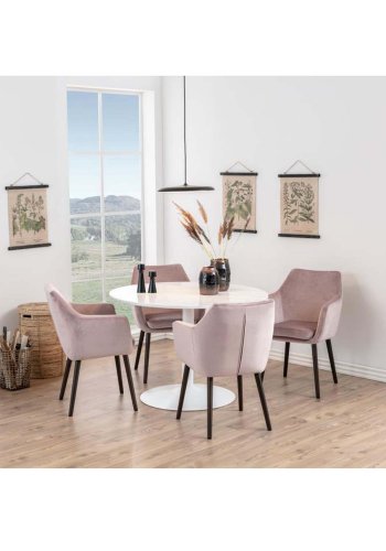 ACT NORDIC Tarifa spisebord, rund - hvid Guangxi marmor og hvid metal (110)