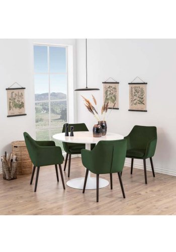 ACT NORDIC Tarifa spisebord, rund - hvid Guangxi marmor og hvid metal (110)