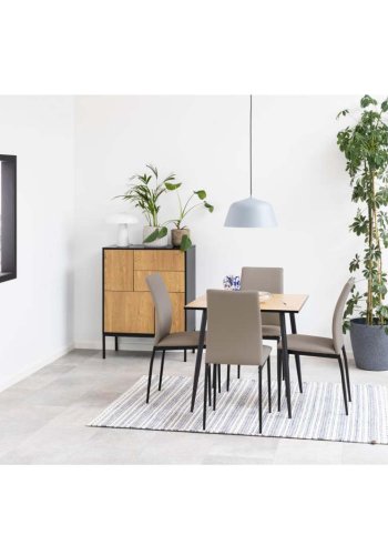 ACT NORDIC Wilma spisebord, kvadratisk - natur vildeg melamin og sort metal (80x80)