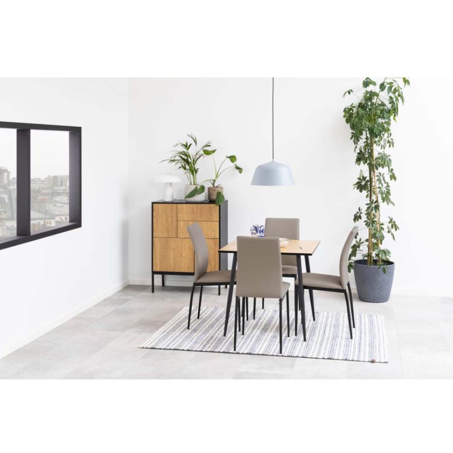 ACT NORDIC Wilma spisebord, kvadratisk - natur vildeg melamin og sort metal (80x80)