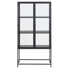 Act Nordic Seaford vitrineskab, m. 2 lger og 3 hylder - glas, sort melamin ask og sort metal