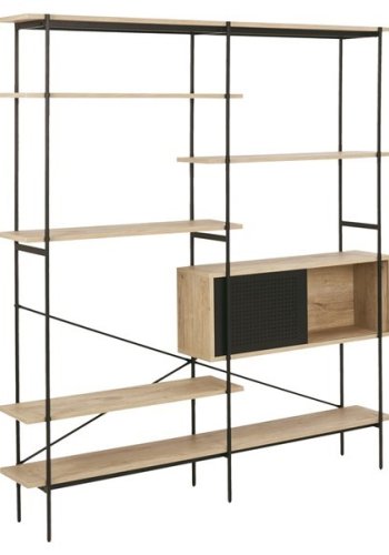 ACT NORDIC Angus reol - natur/sort papir vildeg/metal, m. 5 hylder og 1 lge