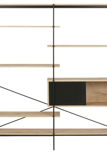 ACT NORDIC Angus reol - natur/sort papir vildeg/metal, m. 5 hylder og 1 lge
