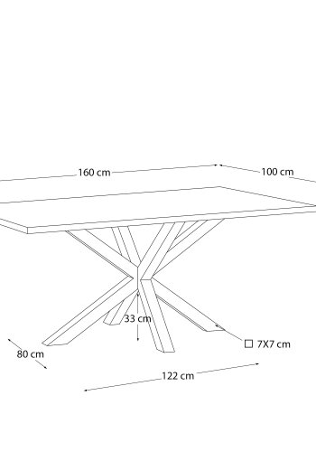 KAVE HOME Argo spisebord, rektangulr - hvid melamin og rustfri stl (160x100)
