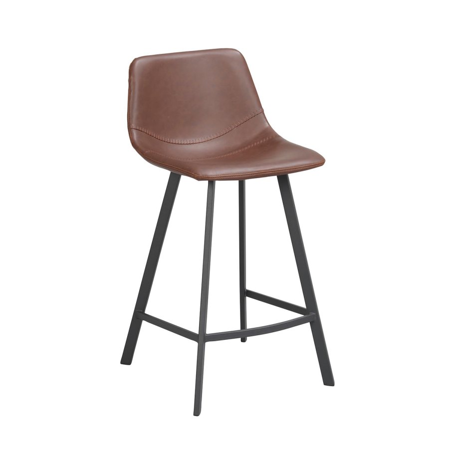 ROWICO Aubum barstol, m. rygln og fodsttte - brun kunstlder og sort metal