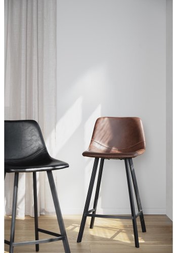 ROWICO Aubum barstol, m. rygln og fodsttte - brun kunstlder og sort metal