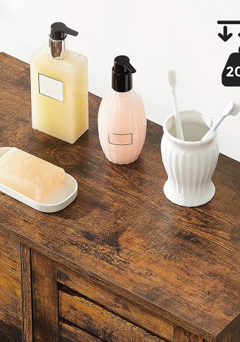 VASAGLE badevrelsesskab, m. 1 lge, 2 hylder, 3 skuffer - rustik brun spnplade