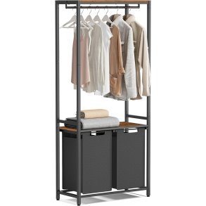 VASAGLE vasketjskurv, m. 2 hylder, aftagelige foringer, bjlestang - brun spnplade og sort stl