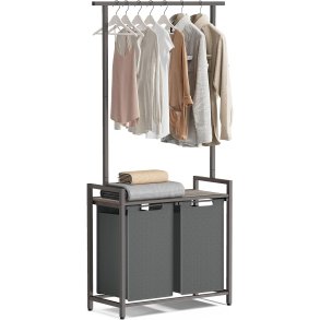 VASAGLE vasketjskurv, m. 1 hylde, 2 aftagelige udtrkskurve, bjlestang - gr spnplade/gr stl