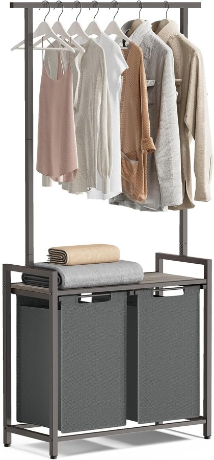 VASAGLE vasketjskurv, m. 1 hylde, 2 aftagelige udtrkskurve, bjlestang - gr spnplade/gr stl