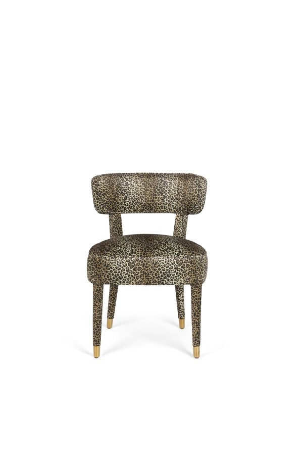 BOLD MONKEY Claws Out spisebordsstol - multifarvet panterprint polyester og messing stl