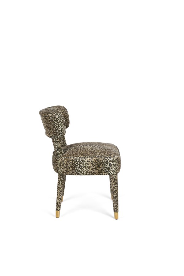 BOLD MONKEY Claws Out spisebordsstol - multifarvet panterprint polyester og messing stl