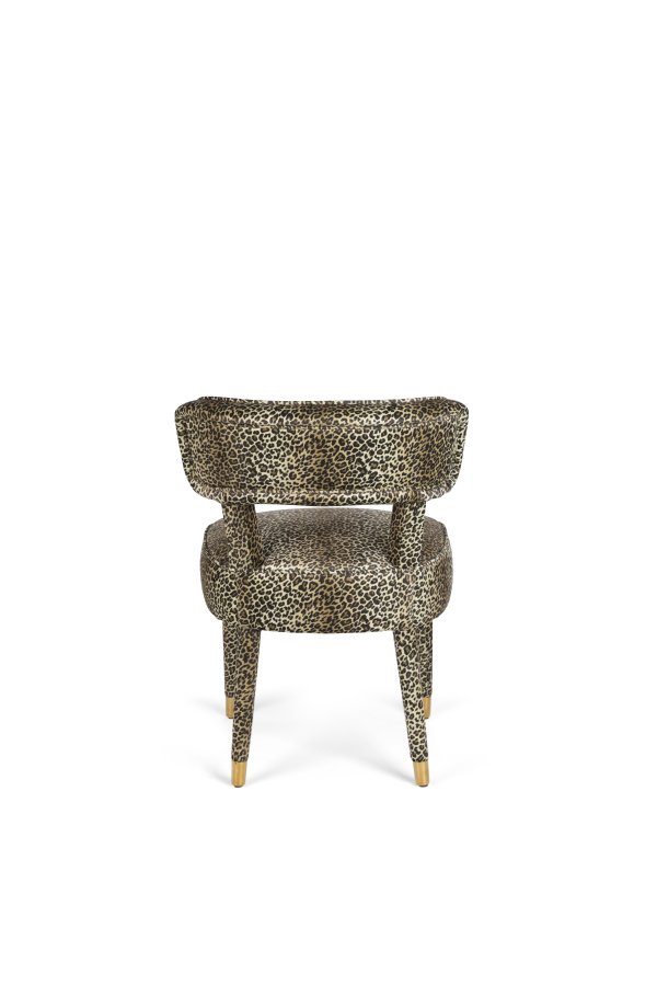 BOLD MONKEY Claws Out spisebordsstol - multifarvet panterprint polyester og messing stl