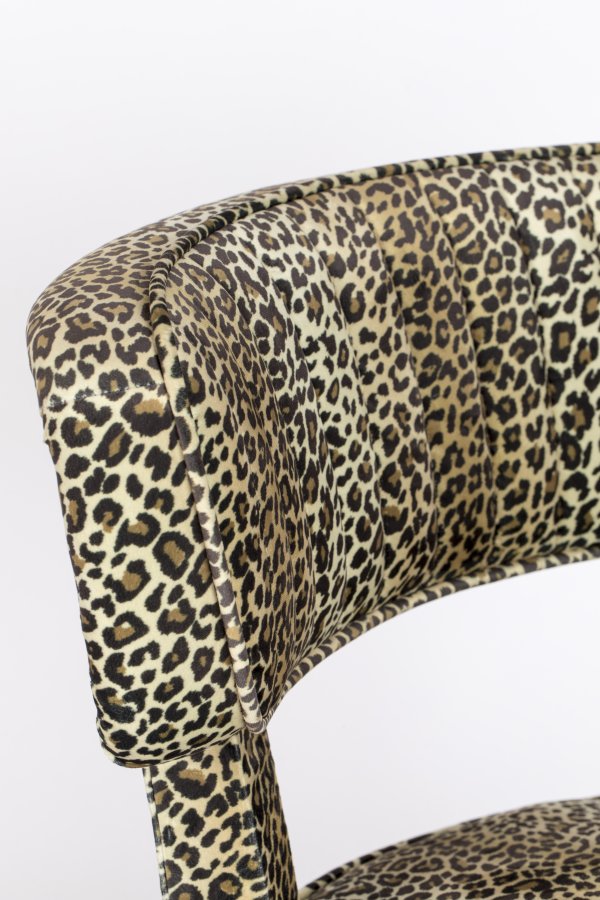 BOLD MONKEY Claws Out spisebordsstol - multifarvet panterprint polyester og messing stl