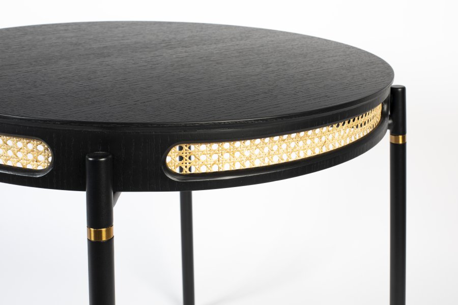 BOLD MONKEY Don't Stop The Webbing spisebord, rund - sort finér, rattan og sort jern (96)