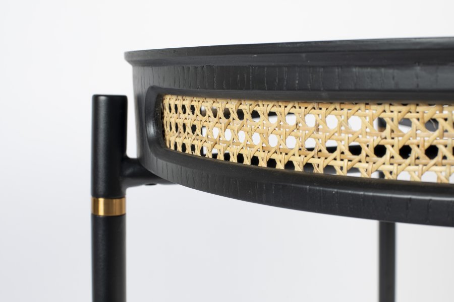 BOLD MONKEY Don't Stop The Webbing spisebord, rund - sort finér, rattan og sort jern (96)