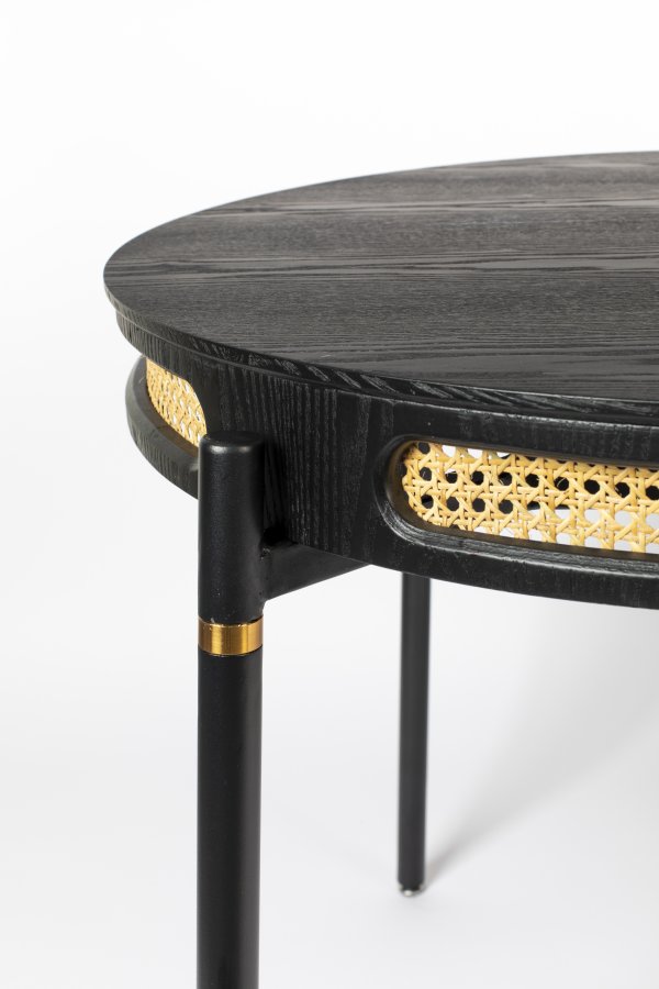 BOLD MONKEY Don't Stop The Webbing spisebord, rund - sort finér, rattan og sort jern (180x90)