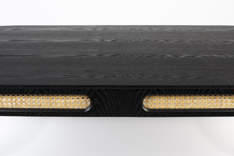 BOLD MONKEY Don't Stop The Webbing spisebord, rund - sort finér, rattan og sort jern (180x90)