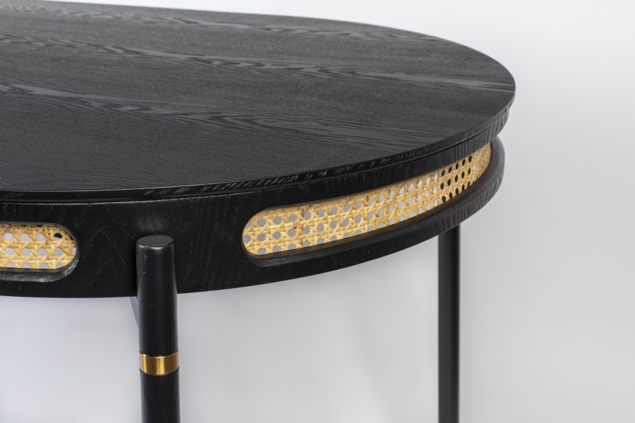 BOLD MONKEY Don't Stop The Webbing spisebord, rund - sort finér, rattan og sort jern (180x90)