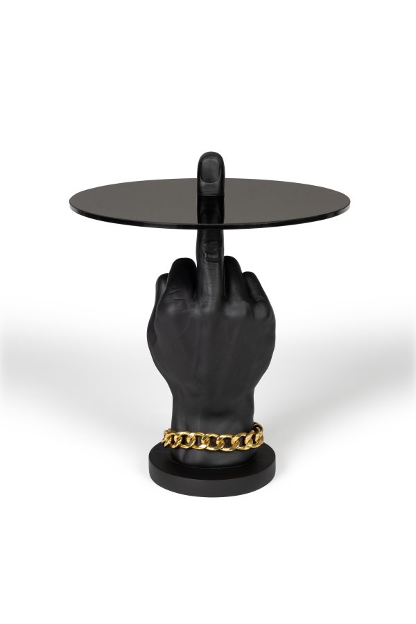 BOLD MONKEY Fother Mucker sidebord, rund - sort glas og harpiks (40)