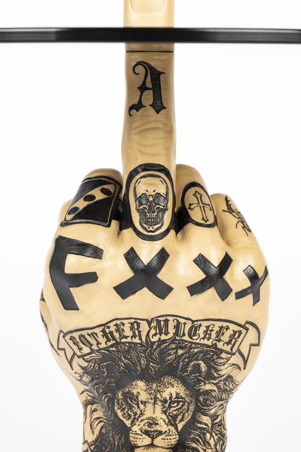 BOLD MONKEY Fother Mucker sidebord, rund - sort glas og guld/multifarvet lve harpiks (40)