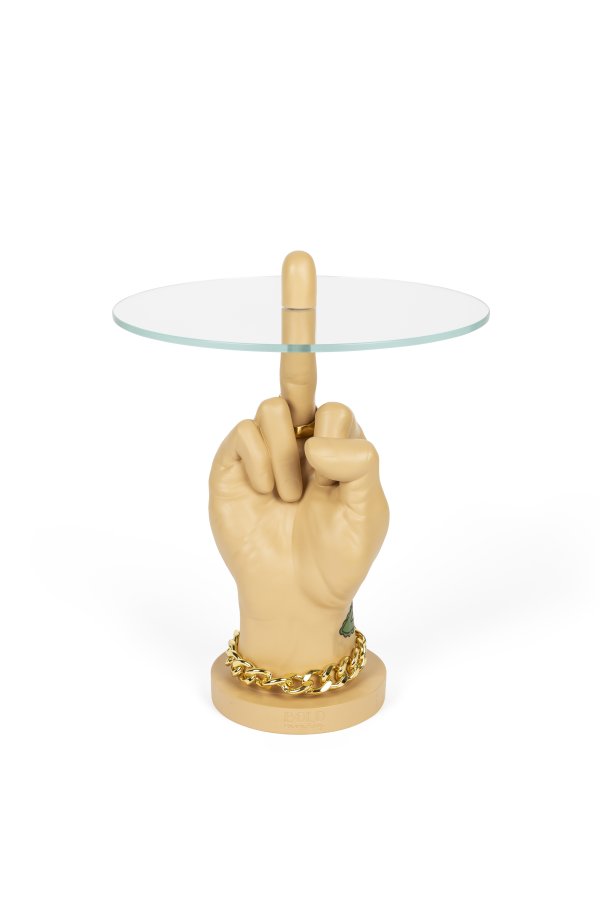 BOLD MONKEY Fother Mucker sidebord, rund - glas og guld/multifarvet harpiks (40)